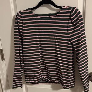 J. Crew Pink and Green Puff-sleeved Striped Top